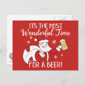 Christmas Most Wonderful Time for a Beer Santa Holiday Postcard (Front/Back)