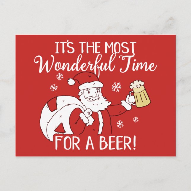 Christmas Most Wonderful Time for a Beer Santa Holiday Postcard (Front)