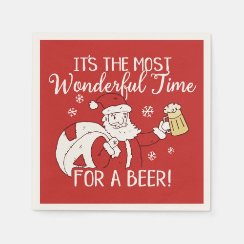 Christmas Most Wonderful Time for a Beer Santa Paper Napkins