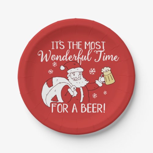 Christmas Most Wonderful Time for a Beer Santa Paper Plates