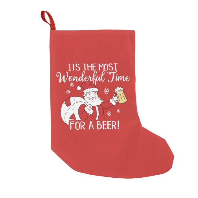 Christmas Most Wonderful Time for a Beer Santa Small Christmas Stocking (Front)