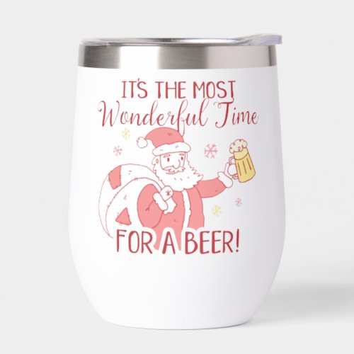 Christmas Most Wonderful Time for a Beer Santa Thermal Wine Tumbler