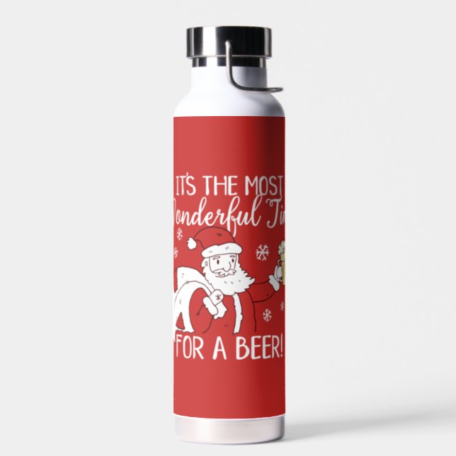 Christmas Most Wonderful Time for a Beer Water Bottle (Left)