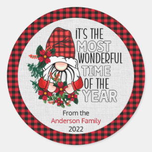 Christmas - Most Wonderful Time Gnomes Classic Round Sticker