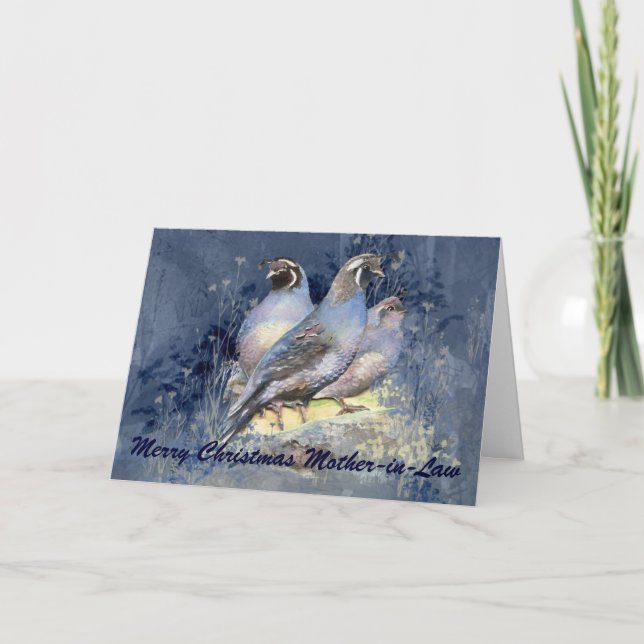 Christmas Mother-in-Law  California Quail Bird Holiday Card (Front)