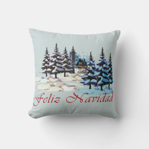 Christmas motif, cabin in the woods, throw pillow