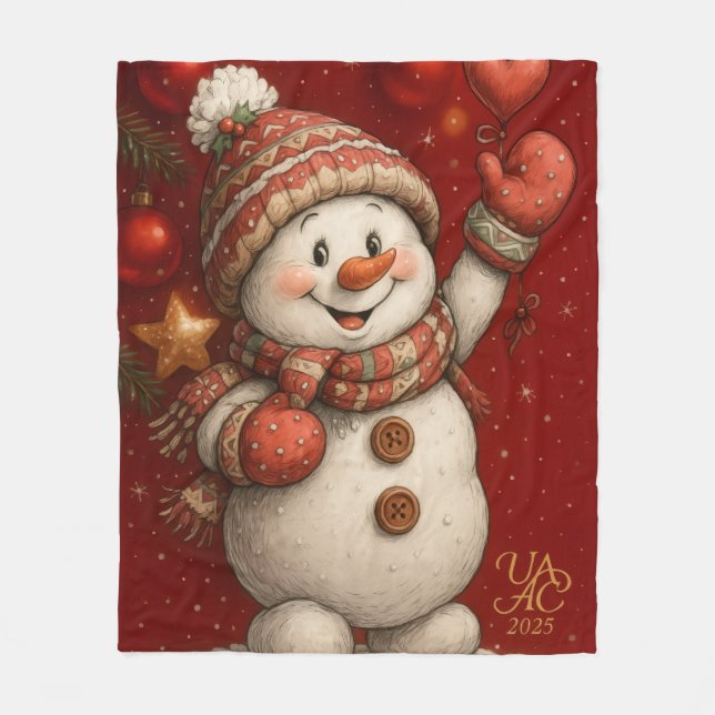 Christmas motif on a red background fleece blanket (Front)