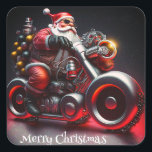 Christmas Motorcycle Biker Santa Square Sticker<br><div class="desc">Modern rocker biker Santa Claus.</div>