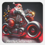 Christmas Motorcycle Biker Santa Square Sticker