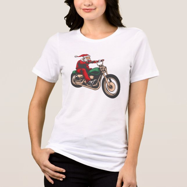 Christmas Motorcycle Rider Graphic Santa Tri-Blend Shirt (Front)