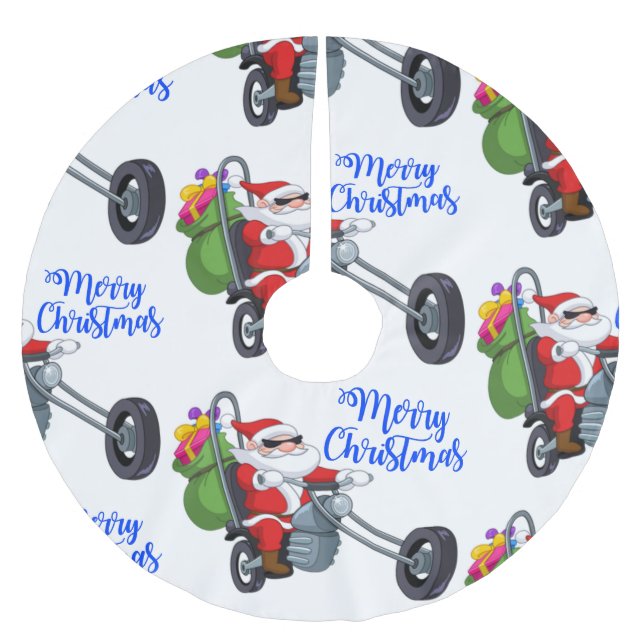 christmas motorcycle santa brushed polyester tree skirt (Front)