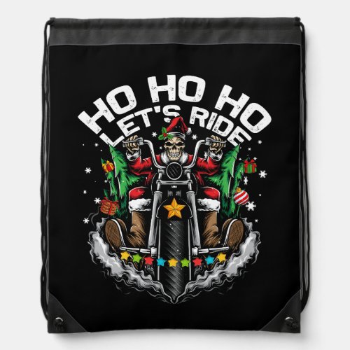 Christmas Motorcycle Santa Claus Riding Bike Biker Drawstring Bag