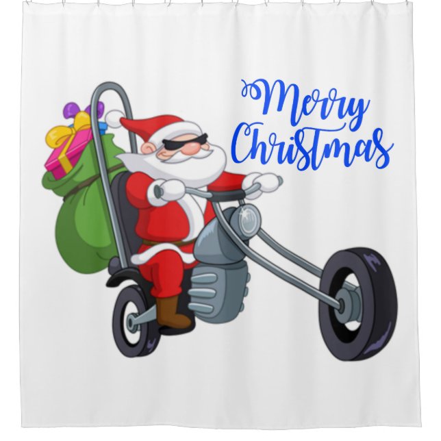 christmas motorcycle santa shower curtain (Front)