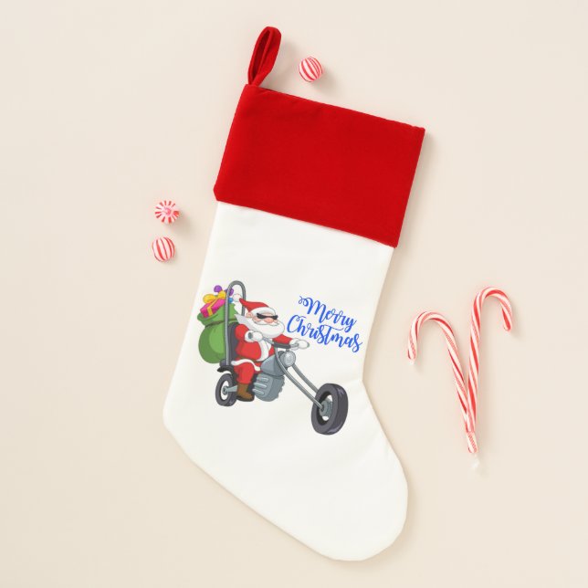 christmas motorcycle santa stocking (Front)