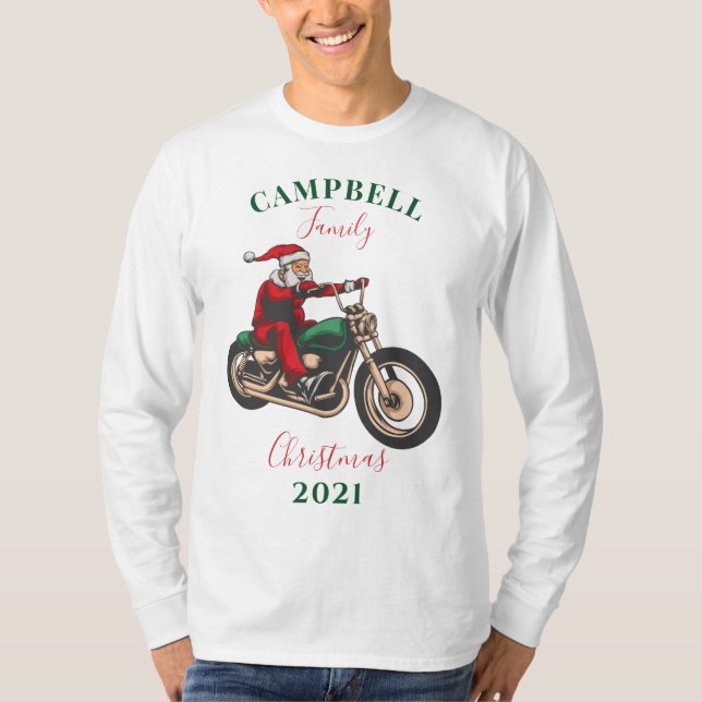 Christmas Motorcyclist Family Matching Personalize T-Shirt (Front)