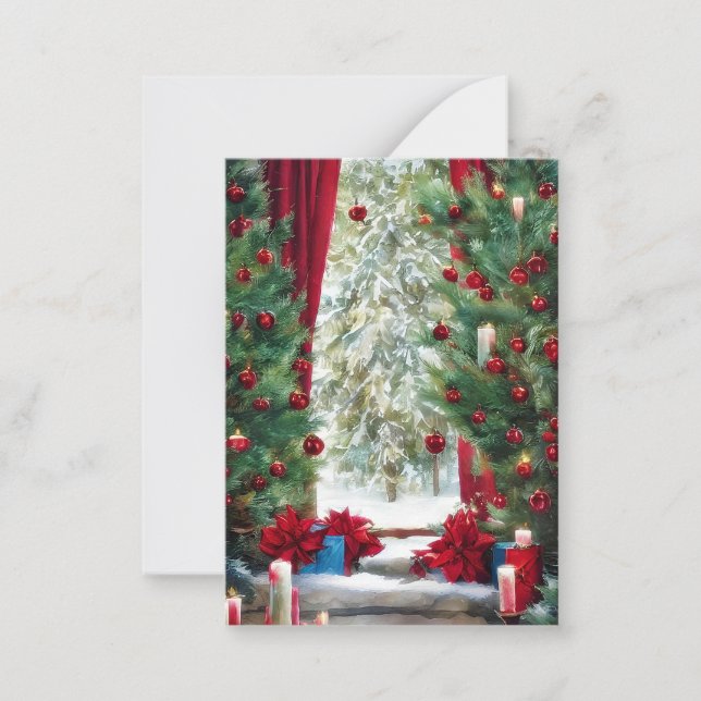 Christmas mountain cabin budget mini note card (Front)