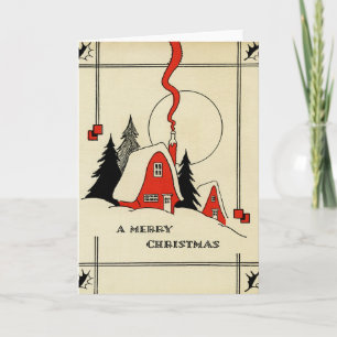 Christmas Mountain House Vintage Greeting Card