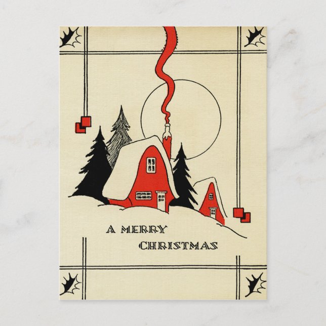 Christmas Mountain House Vintage Postcard (Front)