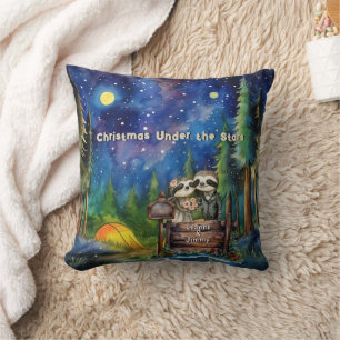 Christmas Mountain Watercolor Newlywed Couple Throw Pillow