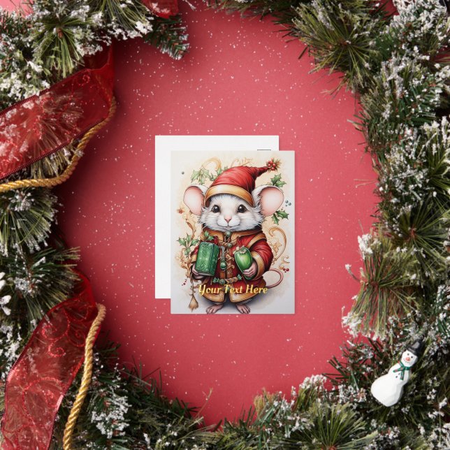 Christmas Mouse 1 Foil Holiday Postcard (Insitu)