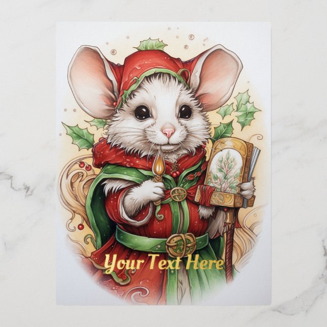 Christmas Mouse 48 Foil Holiday Postcard (Front)