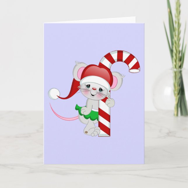 Christmas Mouse Candy Cane Holiday Card (Front)