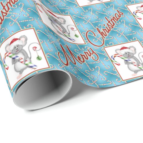 Christmas Mouse Candy Cane Wrapping Paper