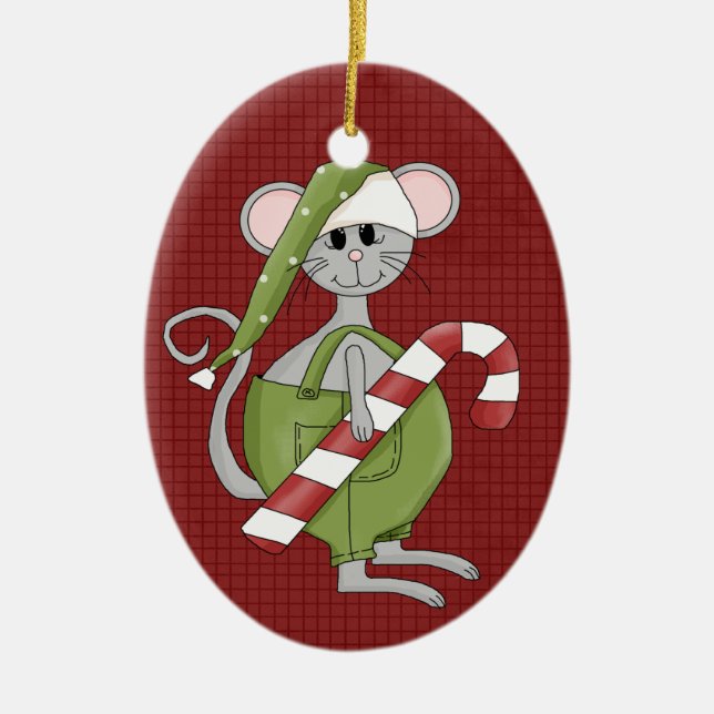 Christmas Mouse Ceramic Christmas Ornament (Front)