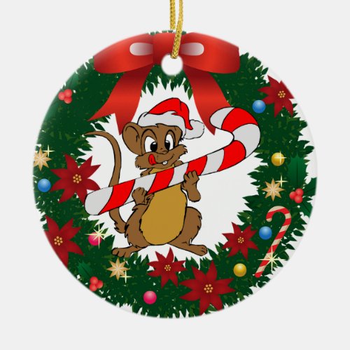 Christmas Mouse Ceramic Ornament