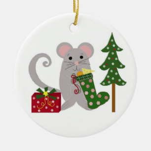 Christmas Mouse Ceramic Ornament