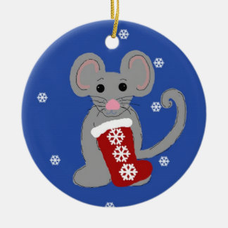 Christmas Mouse Ceramic Ornament