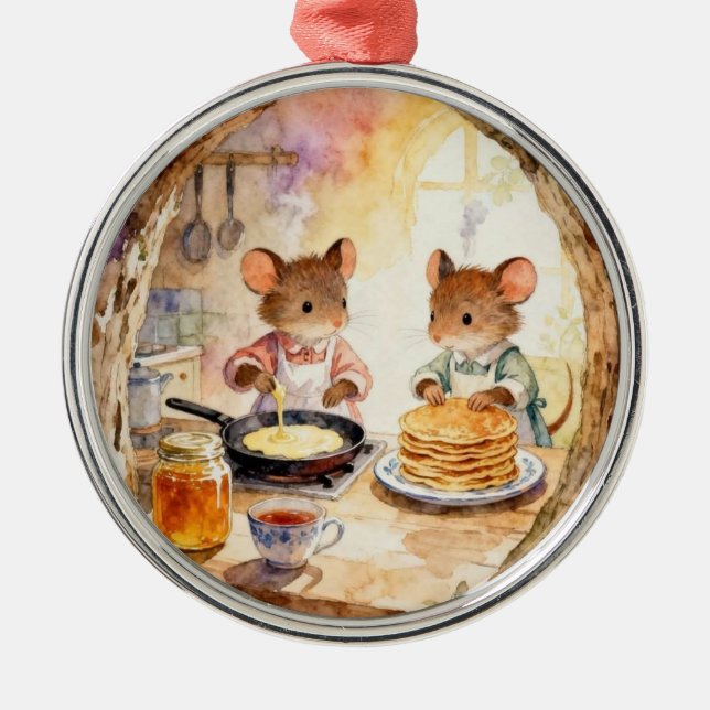 Christmas Mouse Couple Metal Ornament (Front)