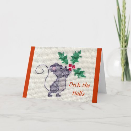 Christmas Mouse Cross Stitch Holiday Card