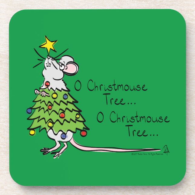 Christmas Mouse Cute Funny Holiday Beverage Coaster (Front)