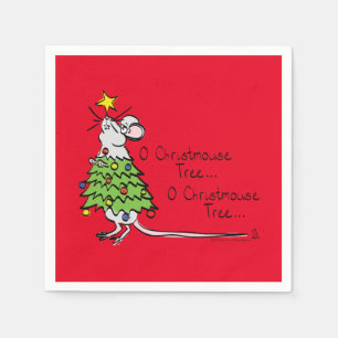 Christmas Mouse Cute Funny Holiday Napkins