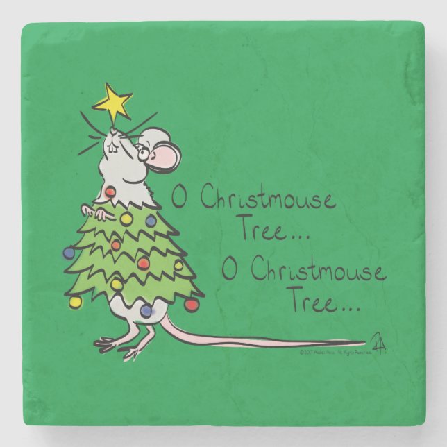 Christmas Mouse Cute Funny Holiday Stone Coaster (Front)