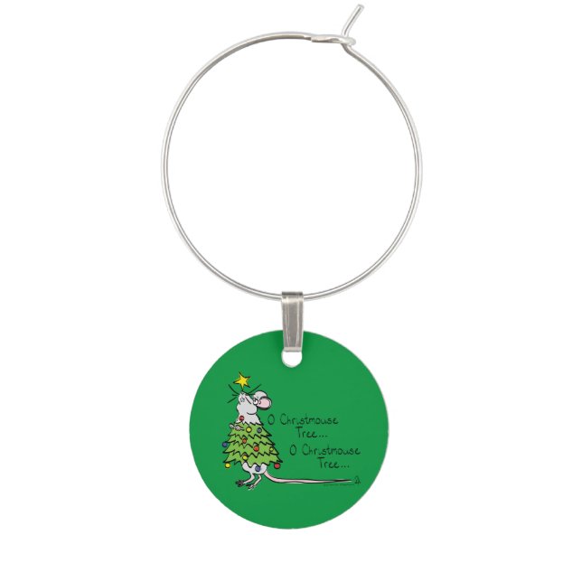 Christmas Mouse Cute Funny Holiday Wine Charm (Front)