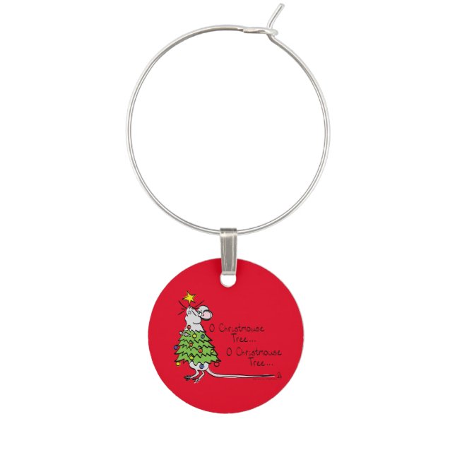 Christmas Mouse Cute Funny Holiday Wine Charm (Front)