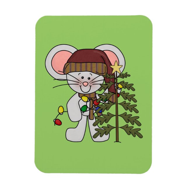 Christmas Mouse Decorating Tree Magnet (Vertical)