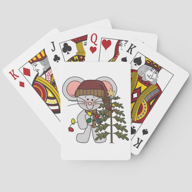 Christmas Mouse Decorating Tree Poker Cards (Back)