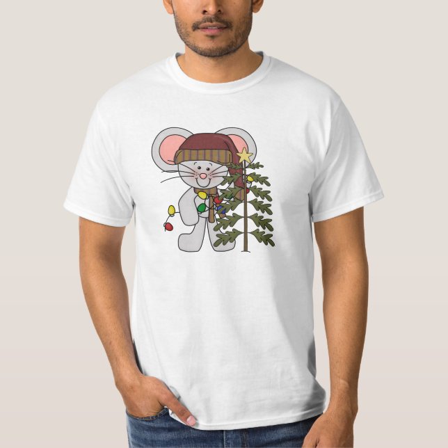 Christmas Mouse Decorating Tree T-Shirt (Front)