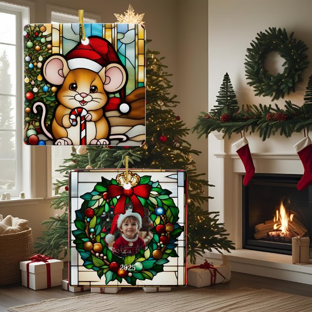 Christmas Mouse Faux Stained Glass Ceramic Ornament (Creator Uploaded)