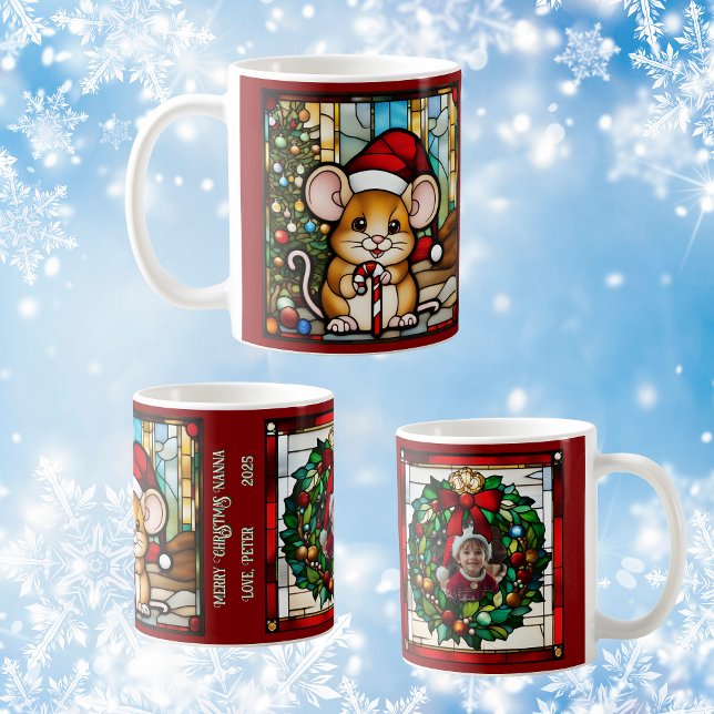 Christmas Mouse Faux Stained Glass Customizable Coffee Mug (Creator Uploaded)