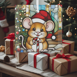 Christmas Mouse Faux Stained Glass Ornament