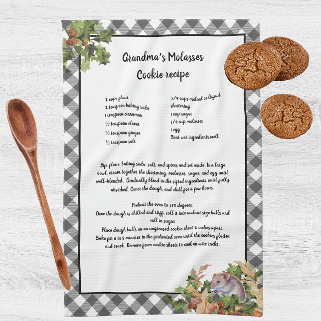 Christmas Mouse Holy Recipe Keepsake Gray Plaid  Kitchen Towel (Creator Uploaded)