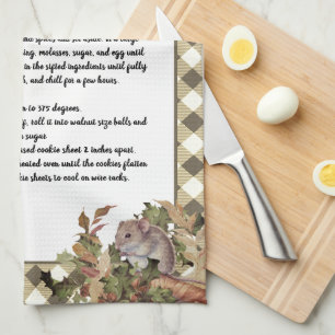 Christmas Mouse Holy Recipe Keepsake Tan Plaid Kitchen Towel