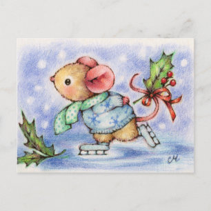 Christmas Mouse Ice Skating Cute Animal Postcard