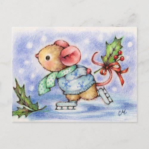 Christmas Mouse Ice Skating Cute Animal Postcard