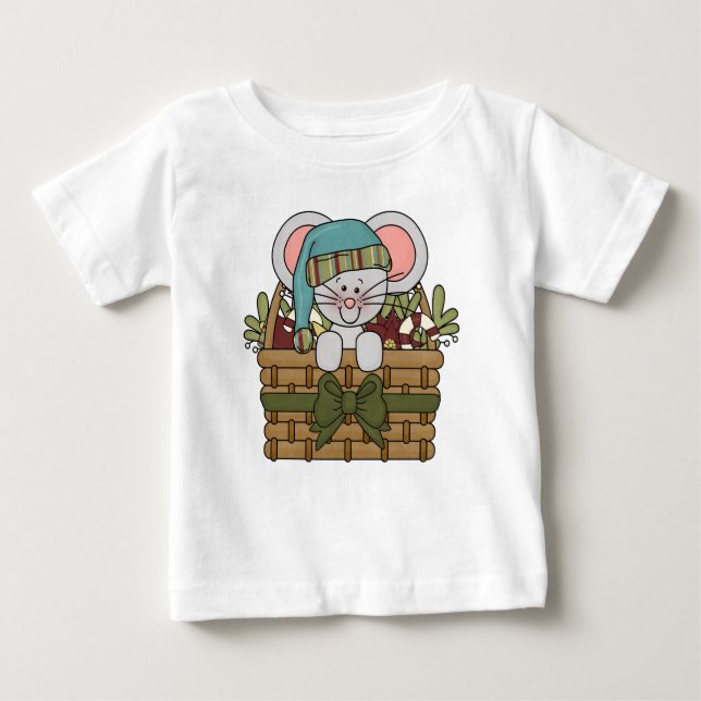Christmas Mouse in Basket Baby T-Shirt (Front)