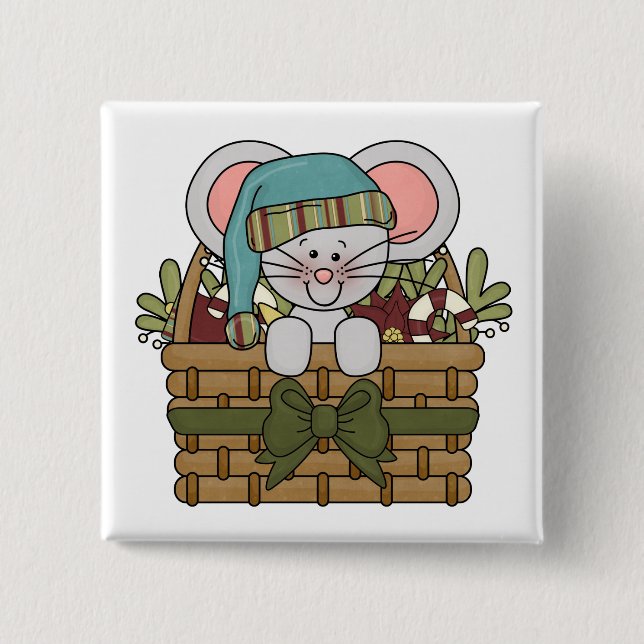 Christmas Mouse in Basket Button (Front)